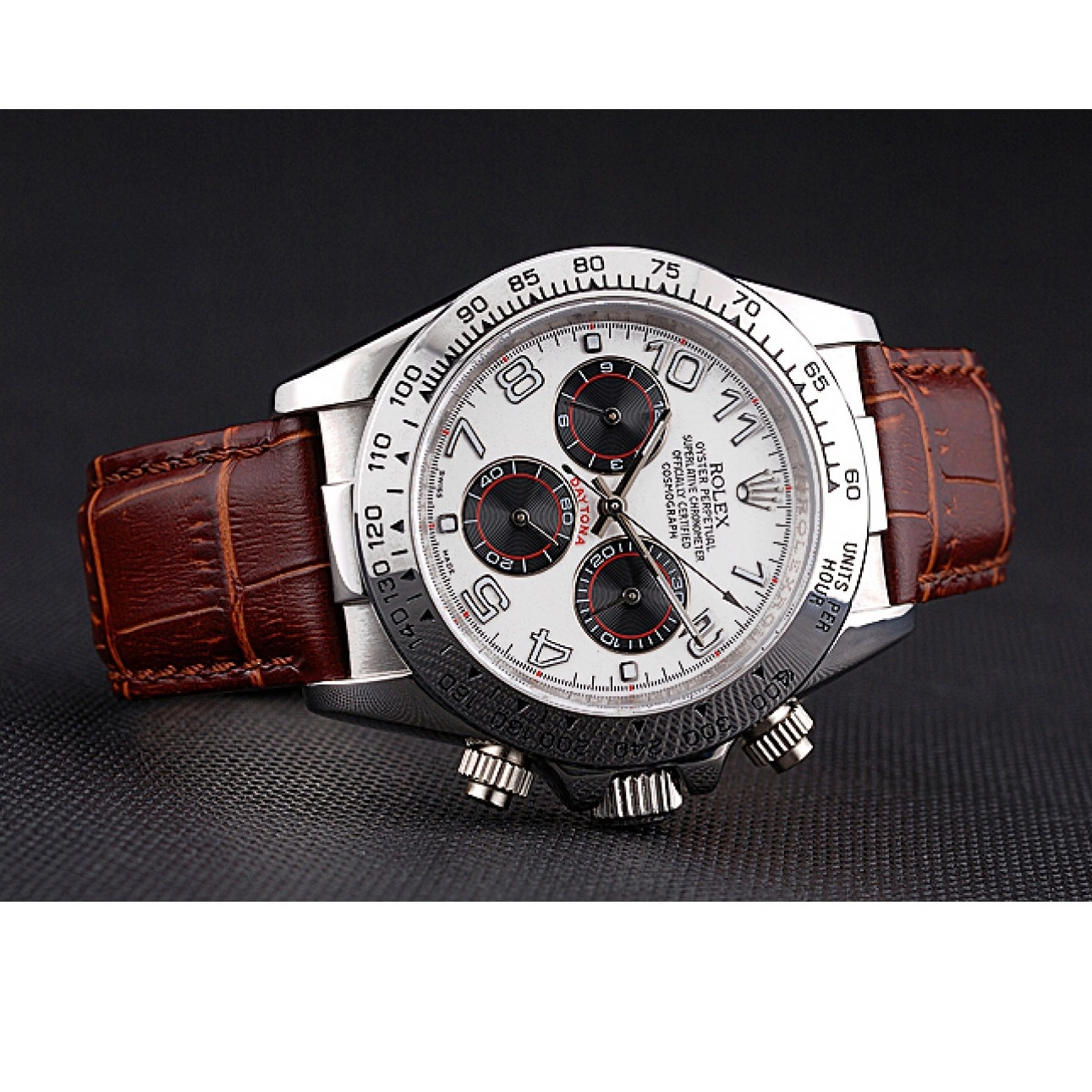 Rolex copies cheap Case Brown Steel Leather Dial Daytona Rolex Stainless Strap White 0616